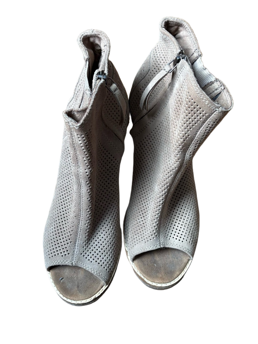 Toms Taupe Perforated Peep-Toe Ankle Booties
